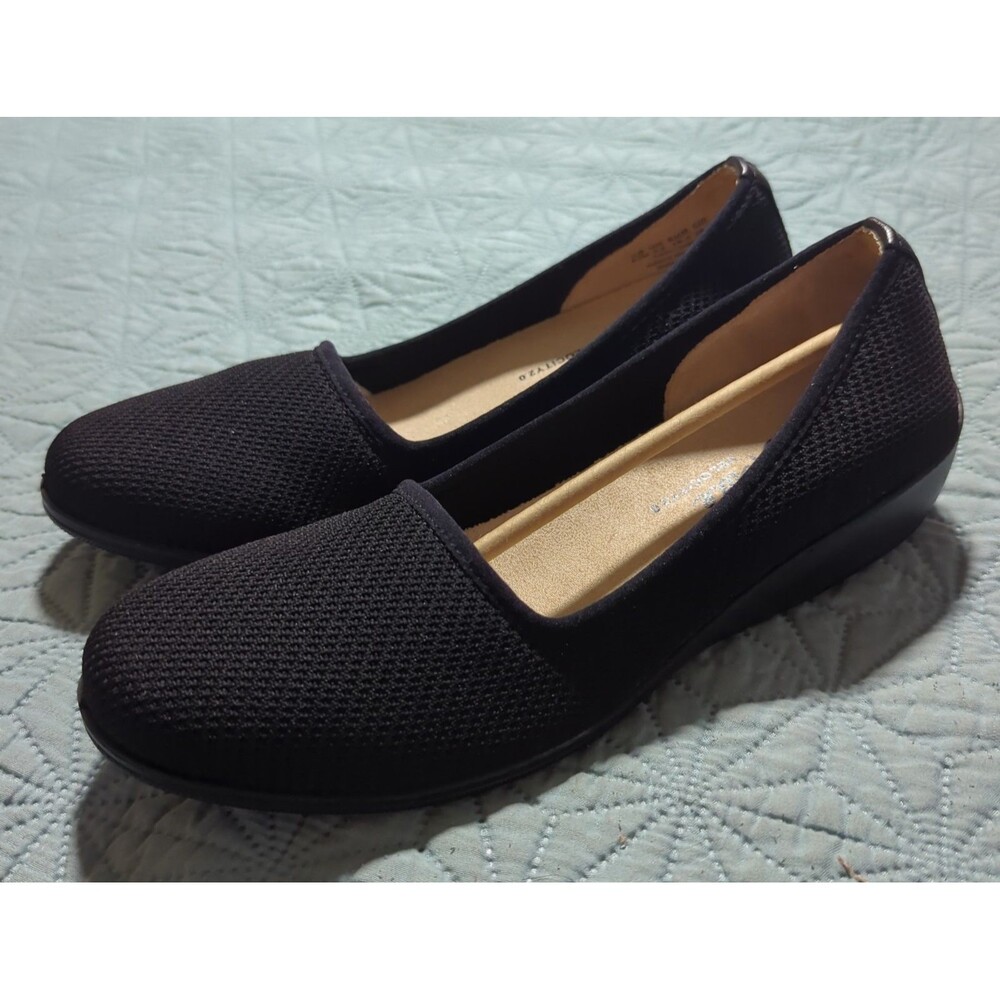 LifeStride Indy Women’s Slip On Wedge Flats Shoes Black Knit Sz 8.5M Comfort NIB